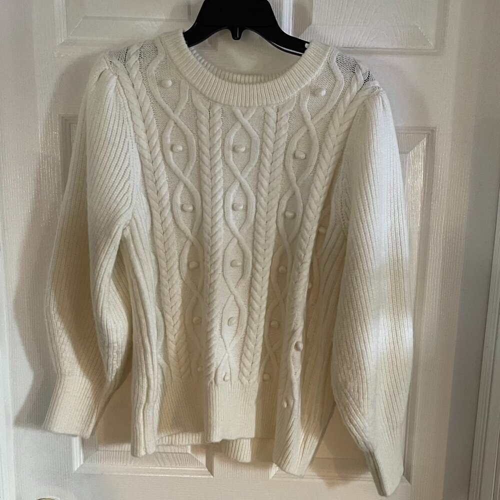 NWOT Design Women's XL Cream Cable Knit Crew Neck Long Sleeve Sweater